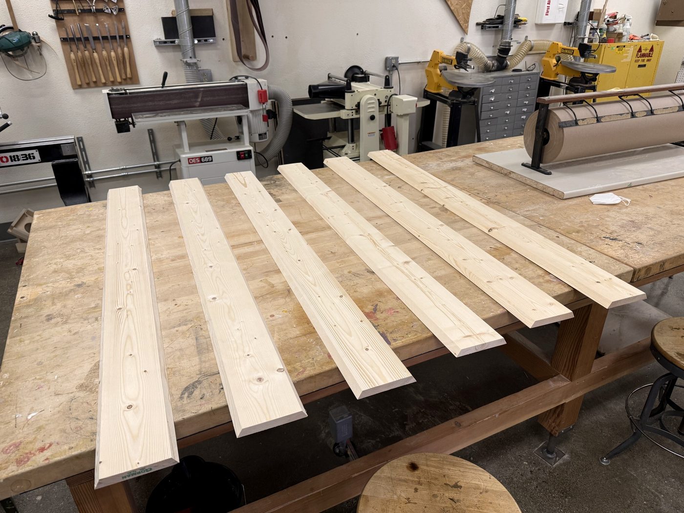 Boards laid out on the workbench