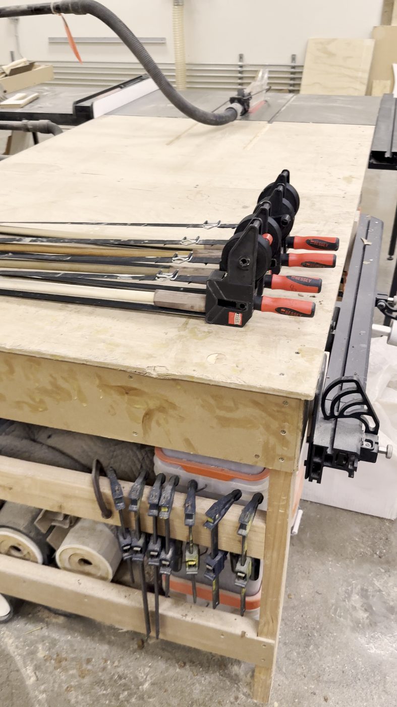 Bar clamps ready on the bench